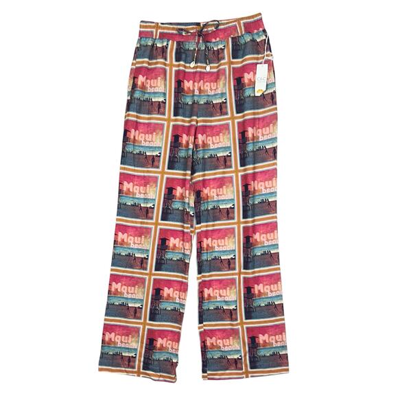 NWT C&C California Maui Beach Tropical Print Linen Blend Pants Size Small - Picture 1 of 8